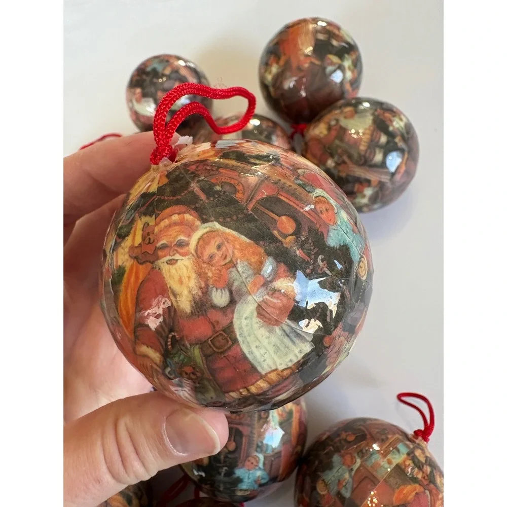 Vintage Decoupage Santa Toy Christmas Ornaments 20 ct Various Sizes Heart & Ball
